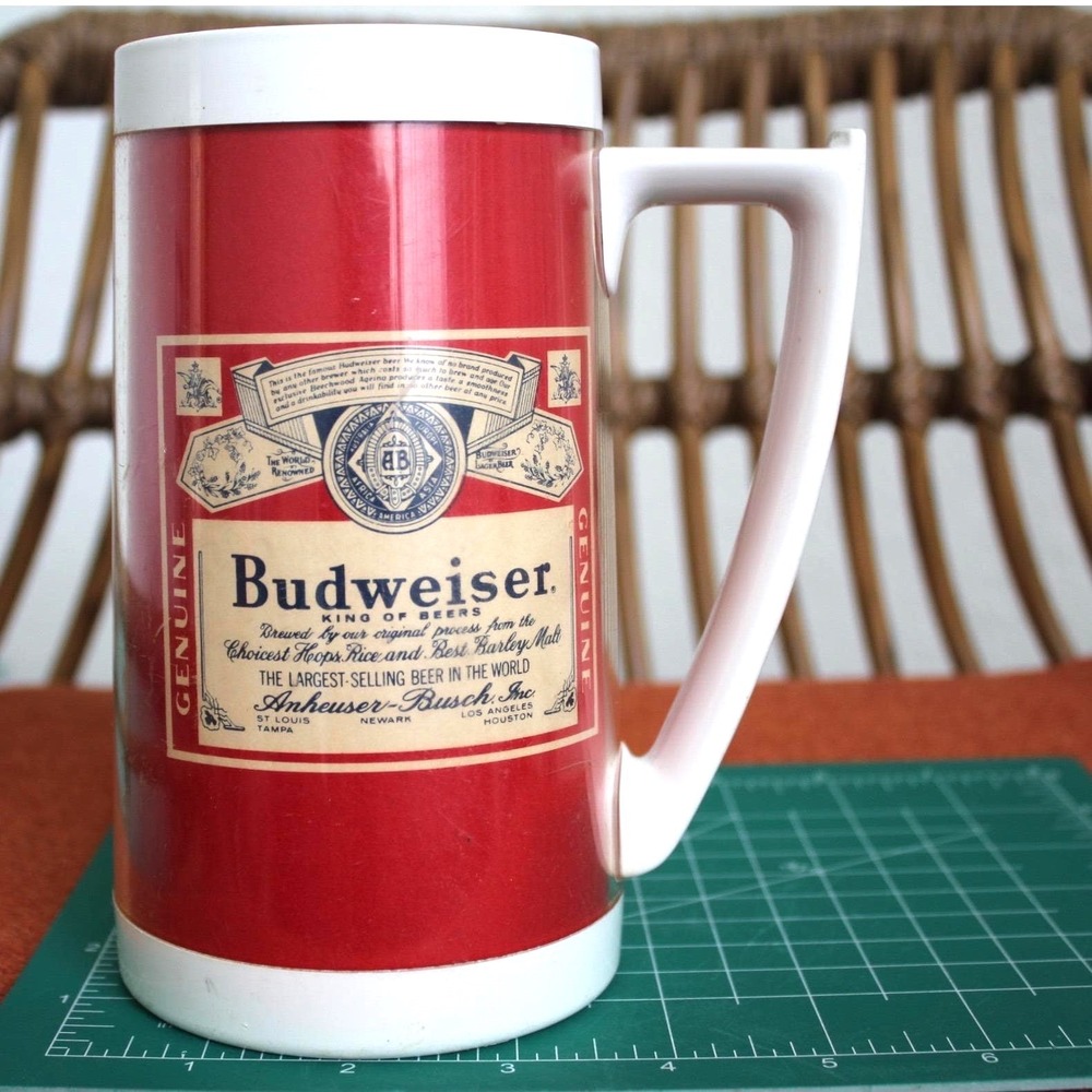 Budweiser‎ Beer Mug West Bend Thermo-Serv Insulated Plastic Stein Red 6.5"